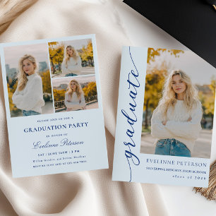 Convite de Formatura com Foto e Letra Moderna Azul
