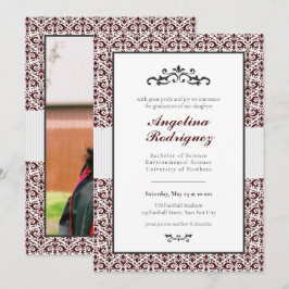 Convite de Formatura com Foto em Padrão Damask Mar
