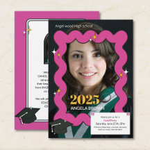 Convite de Formatura com Foto em Rosa Retro Squigg