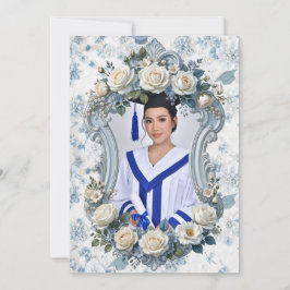 Convite de Formatura com Foto Floral Azul e Branco
