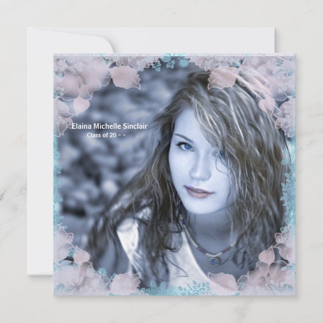 Convite de Formatura com Foto Floral Rosa Turquesa (Frente)