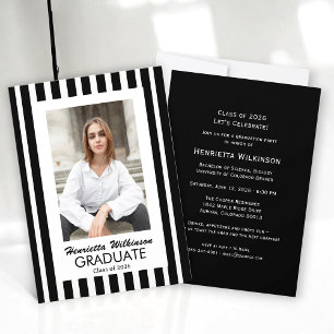 Convite de Formatura com Foto Listras Preto e Bran