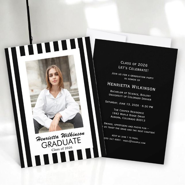Convite de Formatura com Foto Listras Preto e Bran (Criador carregado)
