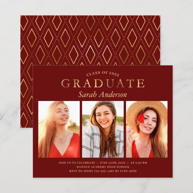 Convite de Formatura com Foto Marrom e Dourado Eco (Frente/Verso)