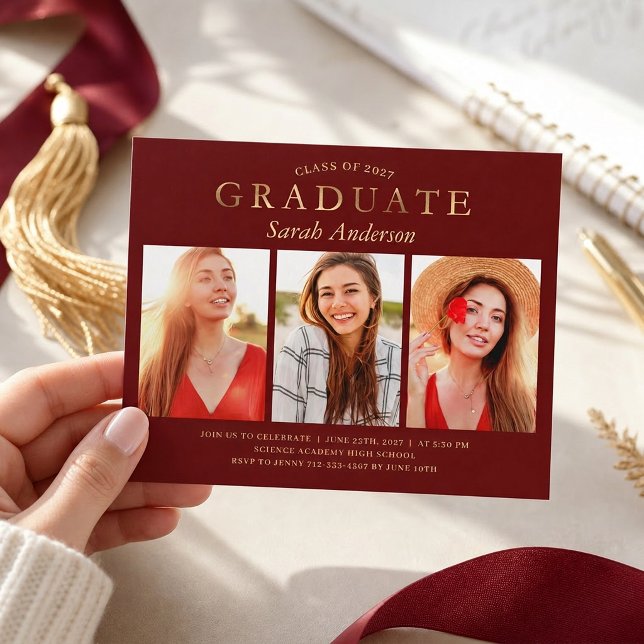Convite de Formatura com Foto Marrom e Dourado Eco (Criador carregado)