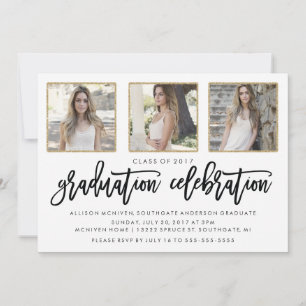 Convite de Formatura com Foto   Moderno Preto e Do