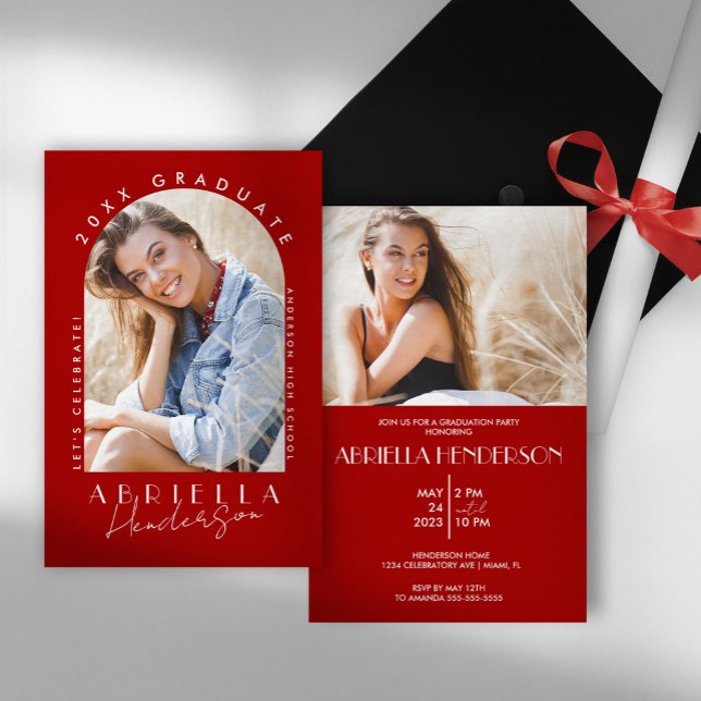 Convite de Formatura com Foto Moderno Vermelho e B (Criador carregado)