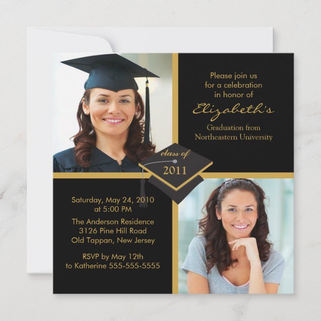 Convite de Formatura com Foto Preto e Dourado (Frente)