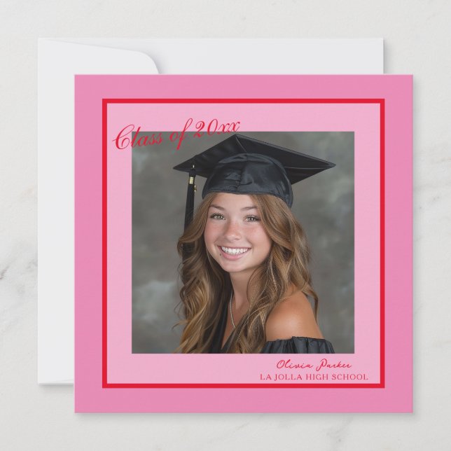 Convite de Formatura com Foto Rosa Vibrante (Frente)