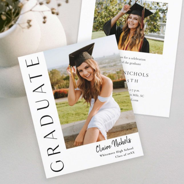 Convite de Formatura com Foto Vertical Moderno e E (Modern Typography Budget Photo Graduation Invitation.)