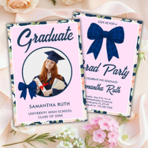 Convite de Formatura com Laço de Ginga Azul Marinh