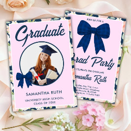 Convite de Formatura com Laço de Ginga Azul Marinh