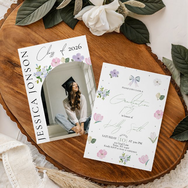 Convite de Formatura com Laço e Florais Coquette (Criador carregado)