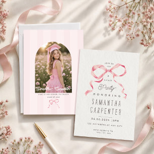 Convite de formatura com laço rosa elegante foto c