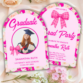 Convite de Formatura com Laço Xadrez Rosa Vibrante