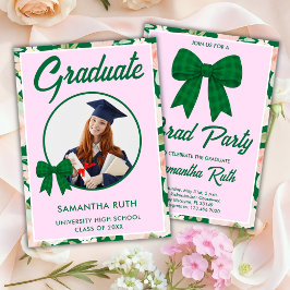 Convite de Formatura com Laço Xadrez Verde Flor Si