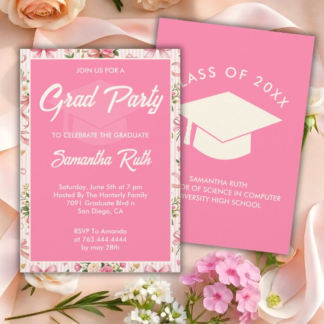 Convite de Formatura com Laços e Fitas Listradas R (Criador carregado)