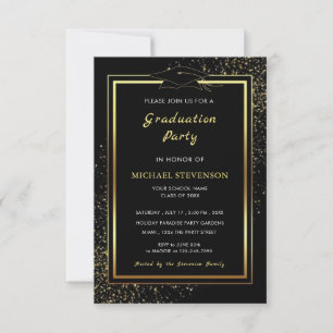 Convite de Formatura com Moldura Preta e Dourada E
