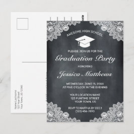 Convite de formatura com quadro negro e renda bran