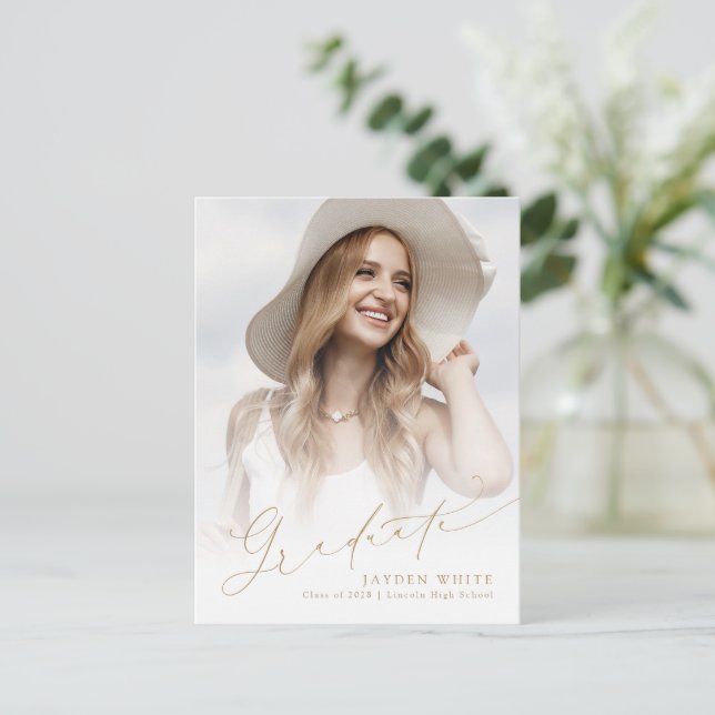 Convite de formatura com script Chic Moderno Minim (Em pé/Frente)
