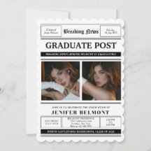 Convite de Formatura com Tema de Jornal Elegante c