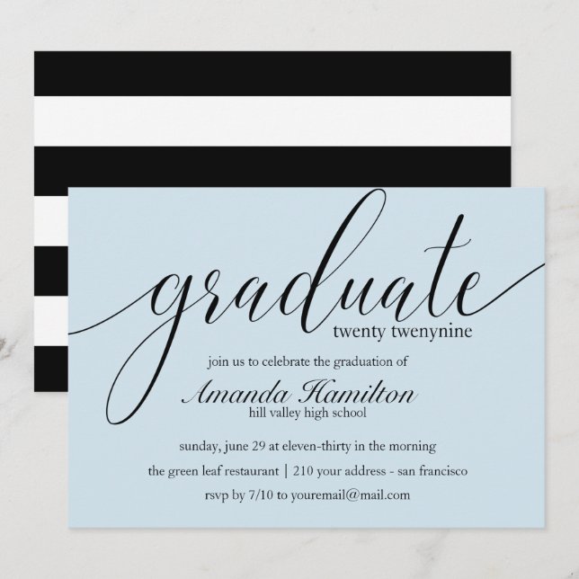 Convite de Formatura com Tipografia Azul Claro (Frente/Verso)
