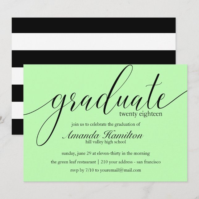 Convite de Formatura com Tipografia Verde Claro (Frente/Verso)