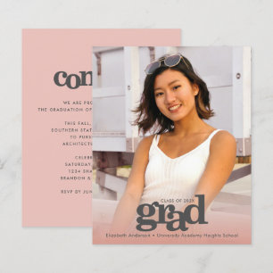 Convite de formatura cor-de-rosa pastel ousado com
