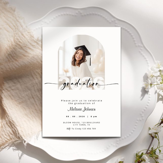 Convite de Formatura Creme com Foto - 2026 (Cream graduation invitation with photo.)