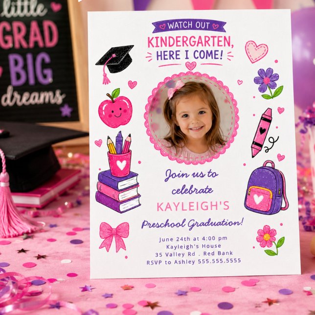 Convite de Formatura da Educação Infantil Rosa (Criador carregado)