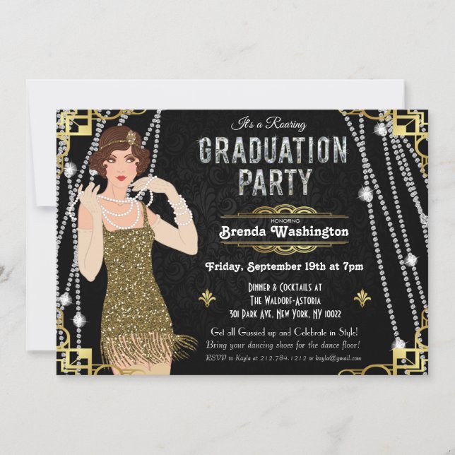 Convite de Formatura da Garota Flapper de Gatsby (Frente)