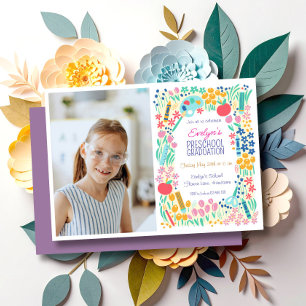 Convite de Formatura da Pré-Escola com Foto Floral