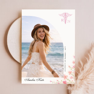 Convite de Formatura de Enfermagem Pink Bow Wildfl