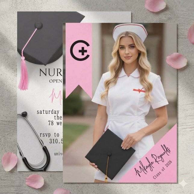 Convite de Formatura de Enfermagem Rosa Cartão de  (Criador carregado)