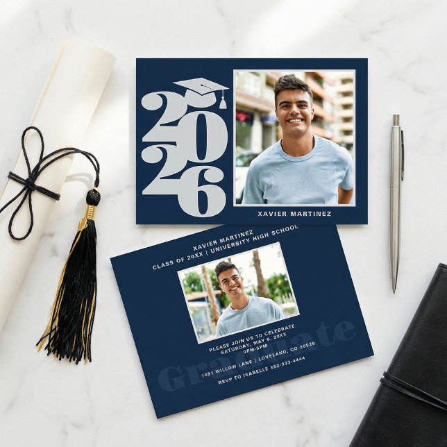 Convite de Formatura de Festa com Foto Azul Marinh (Criador carregado)