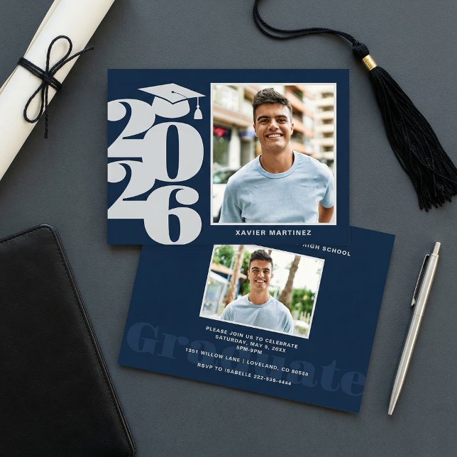 Convite de Formatura de Festa com Foto Azul-Marinh (Criador carregado)