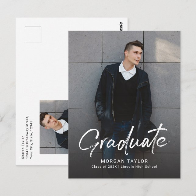 Convite de Formatura de Foto Casual com Letra Mode (Frente/Verso)