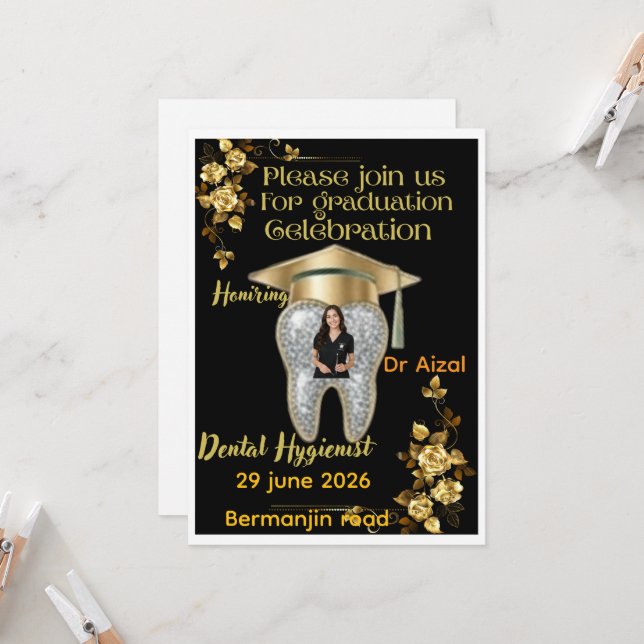 Convite de Formatura de Higienista Dental com Foto (Frente/Verso In Situ)