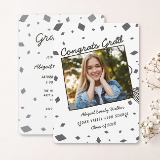 Convite de Formatura Desenho à Mão Preto e Branco 