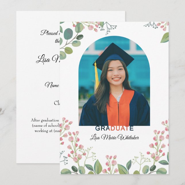 Convite de Formatura do Ensino Médio Boho Floral2 (Frente/Verso)