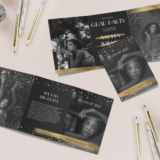 Convite de Formatura Dourado Elegante e Divertido  (Criador carregado)