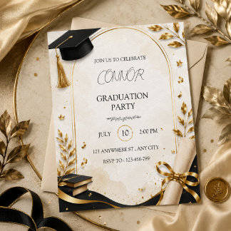 Convite de Formatura Elegante Cartão de Festa Dour
