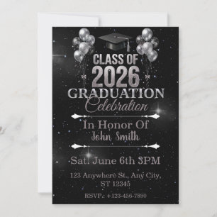 Convite de Formatura Elegante em Prata e Preto