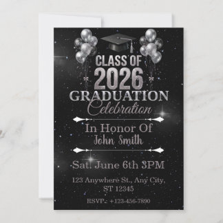 Convite de Formatura Elegante em Prata e Preto