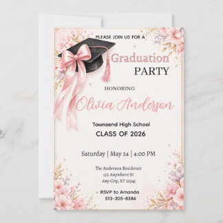 Convite de Formatura Elegante Floral Rosa Dourado