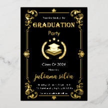 Convite de Formatura Elegante Preto e Dourado em F