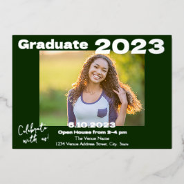 Convite de Formatura em Cartão com Foto Verde e Pr