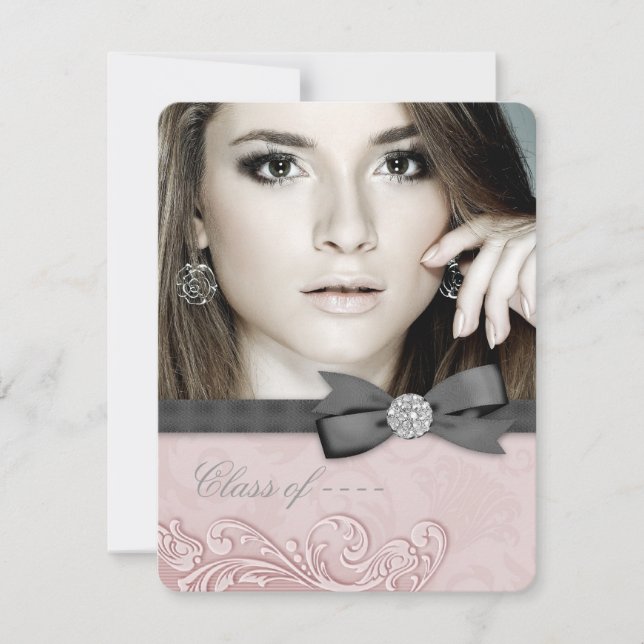 Convite de Formatura em Damasco Rosa e Preto (Frente)