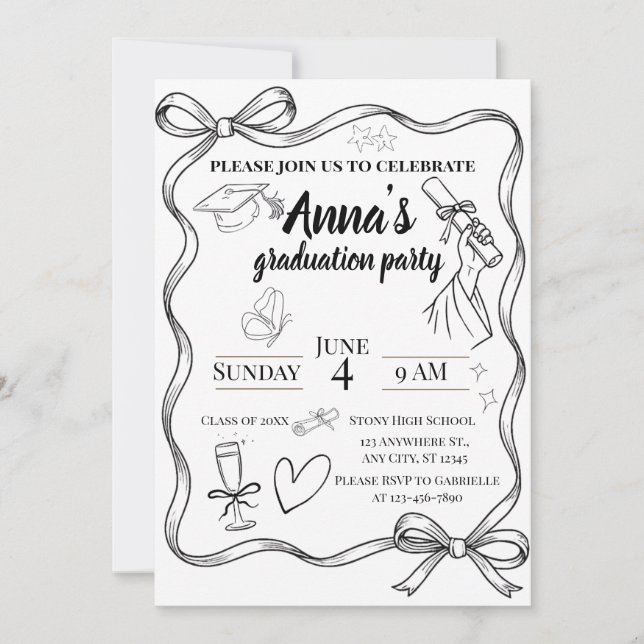 Convite de Formatura em Linha de Arte e Código QR (Frente)