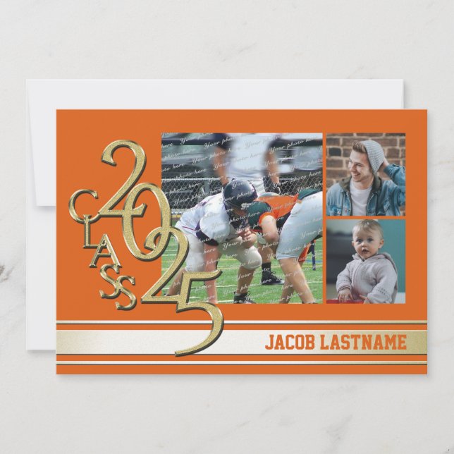 Convite de formatura em ouro com foto tripla e lis (Frente)